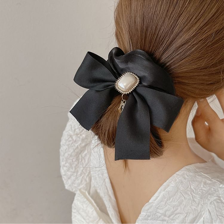 Faux Pearl Bow Accent Scrunchie