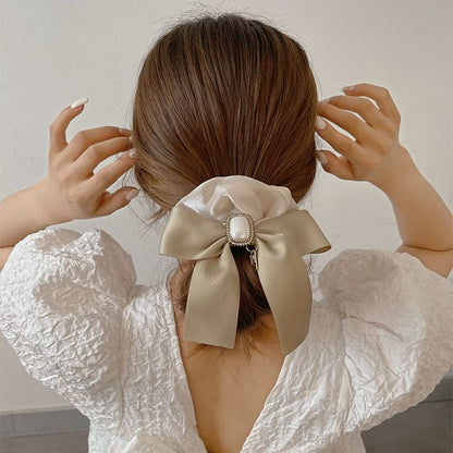 Faux Pearl Bow Accent Scrunchie