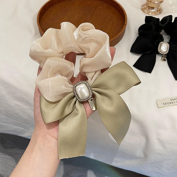 Faux Pearl Bow Accent Scrunchie