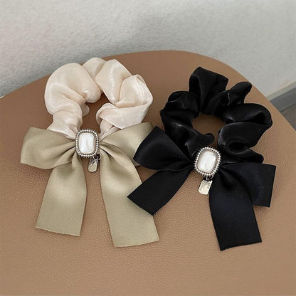 Faux Pearl Bow Accent Scrunchie