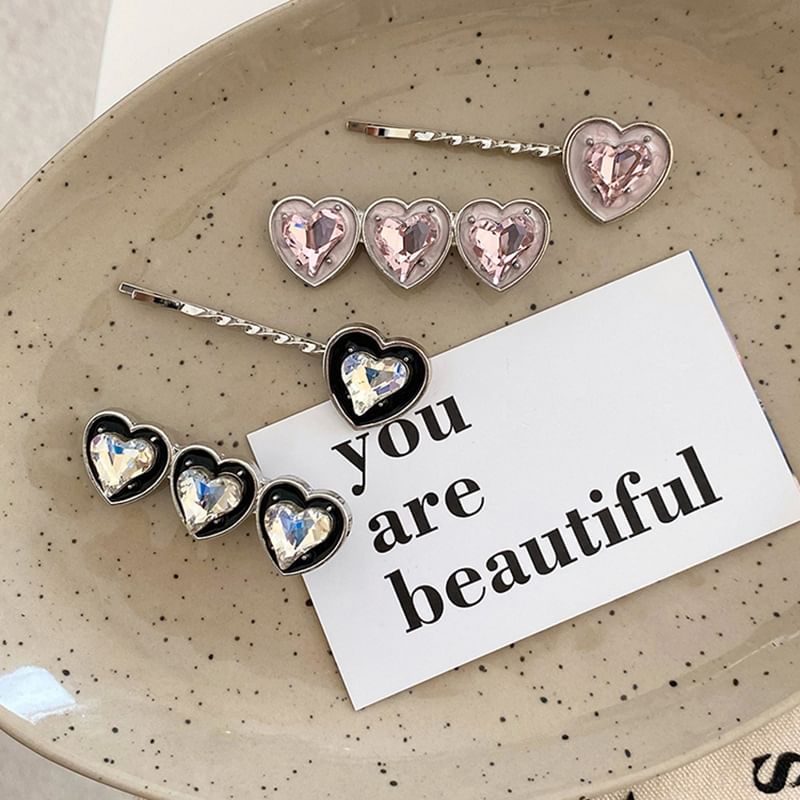 Set of 2: Heart Rhinestone Alloy Hair Clip