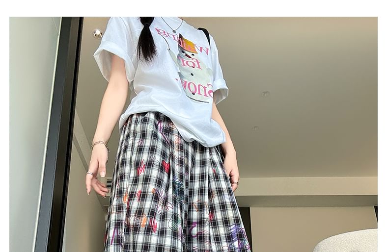 Graffiti Plaid High Rise Wide Leg Pants