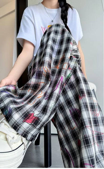 Graffiti Plaid High Rise Wide Leg Pants