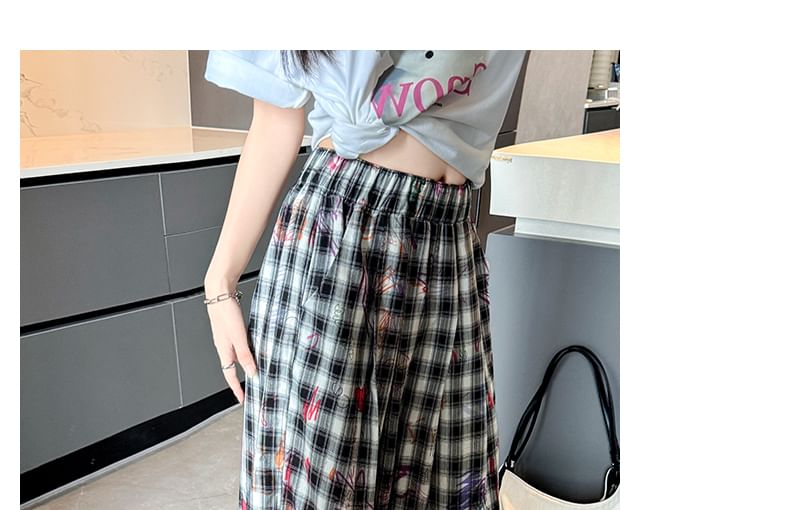 Graffiti Plaid High Rise Wide Leg Pants