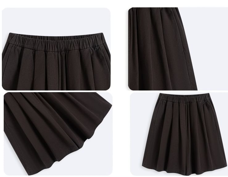 High Rise Plain Pocketed Wide Leg Shorts