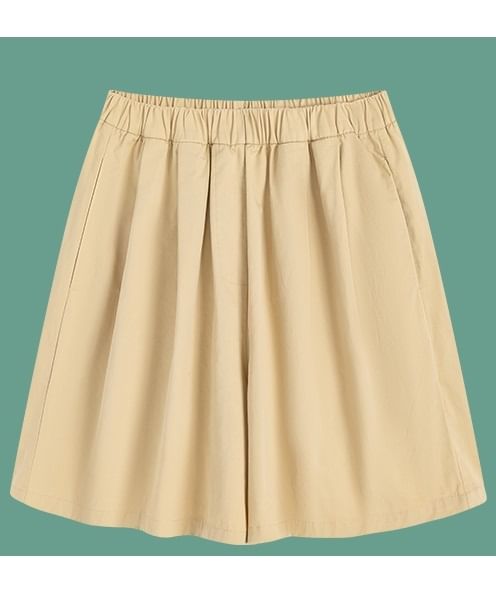 High Rise Plain Pocketed Wide Leg Shorts