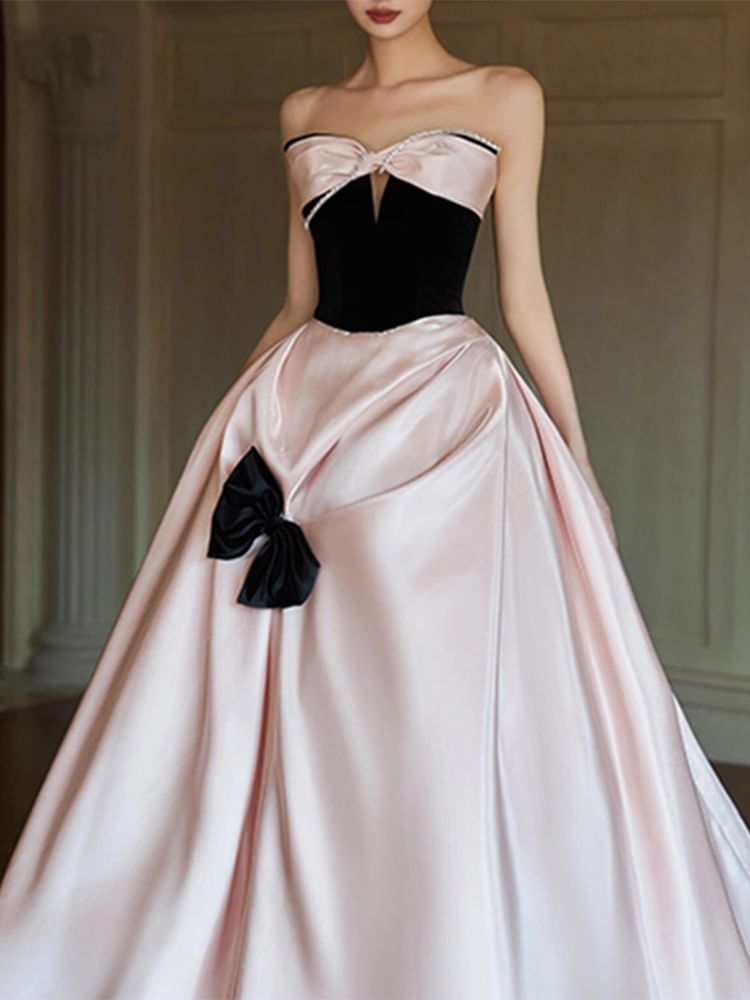 Strapless Bow Two Tone A-Line Evening Dress