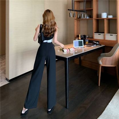 Waist Leg Tie-Up High Dress Wide Plain Pants
