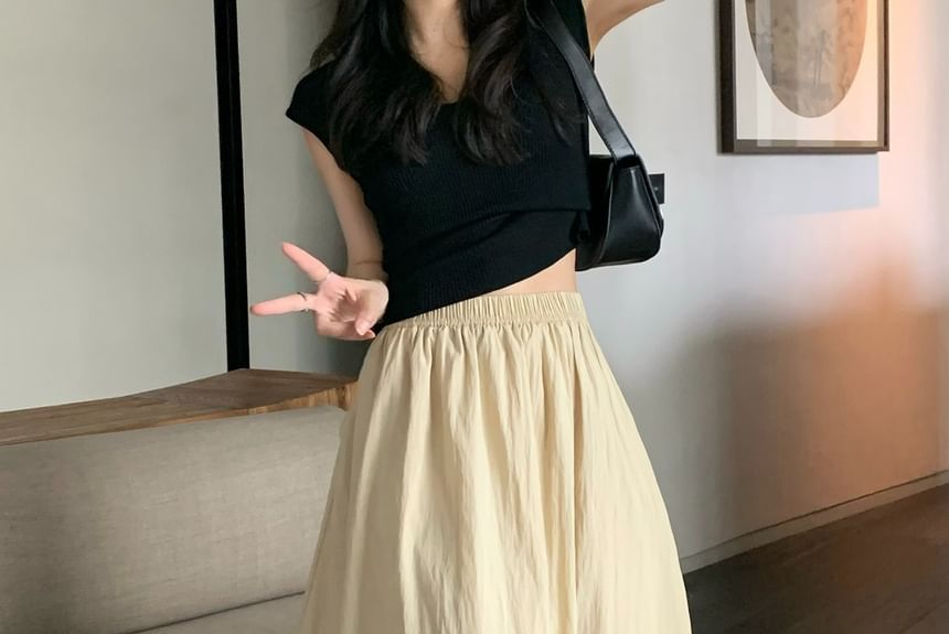 Elastic Maxi Waist A-Line Skirt Plain