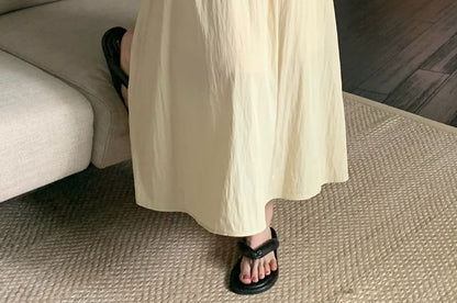 Elastic Maxi Waist A-Line Skirt Plain