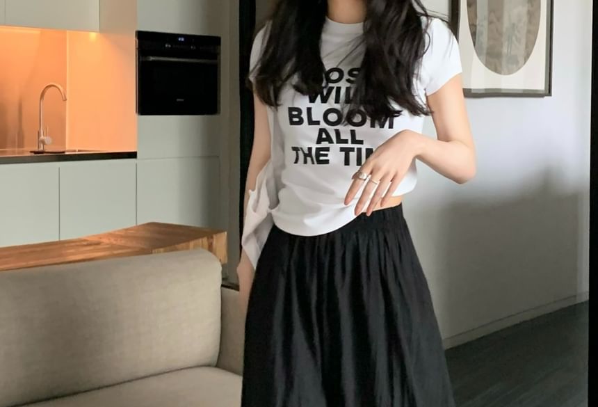 Elastic Maxi Waist A-Line Skirt Plain