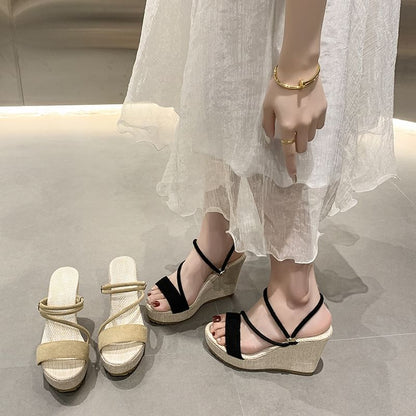 Slide Strappy Wedge Platform Sandals
