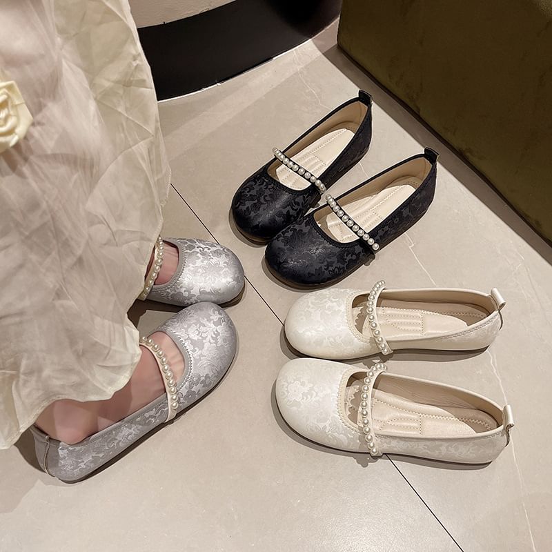 Pearl Faux Mary Flats Floral Jane