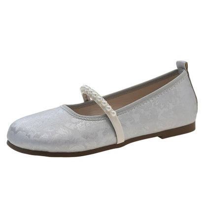 Pearl Faux Mary Flats Floral Jane