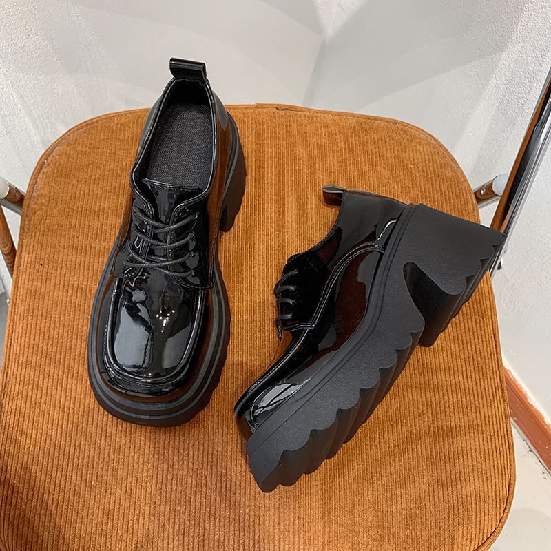 Platform Chunky Derby Lace-Up Shoes Heel