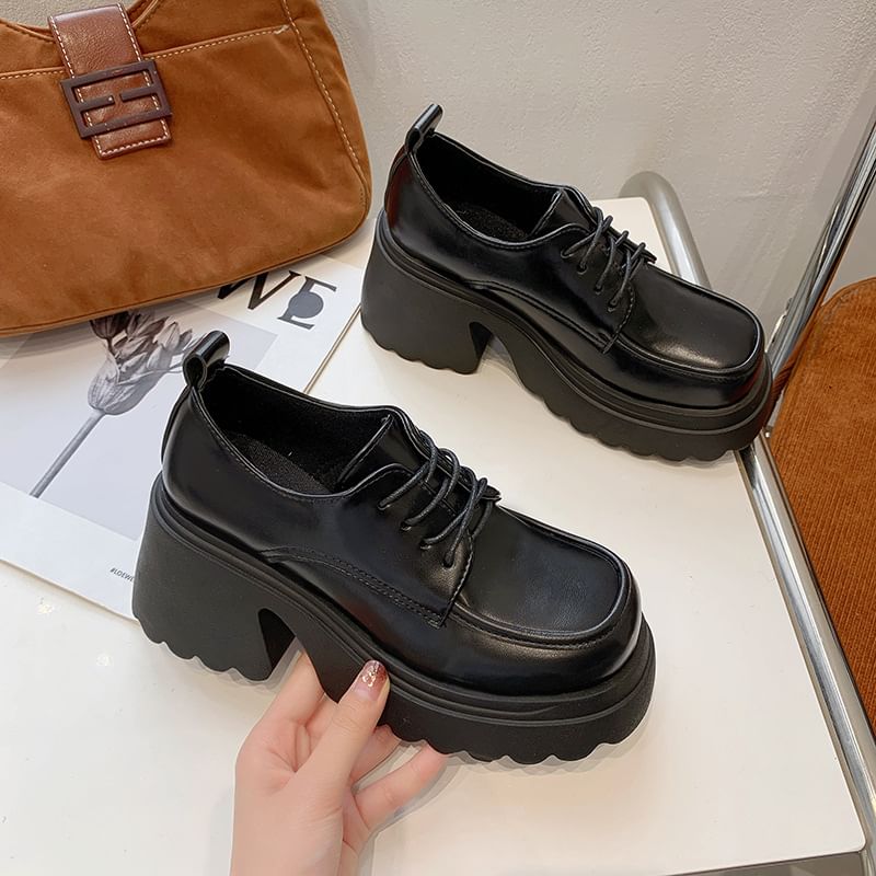 Platform Chunky Derby Lace-Up Shoes Heel