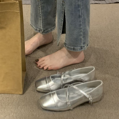 Chunky Square Toe Mary Shoes Strap Heel Jane Cross