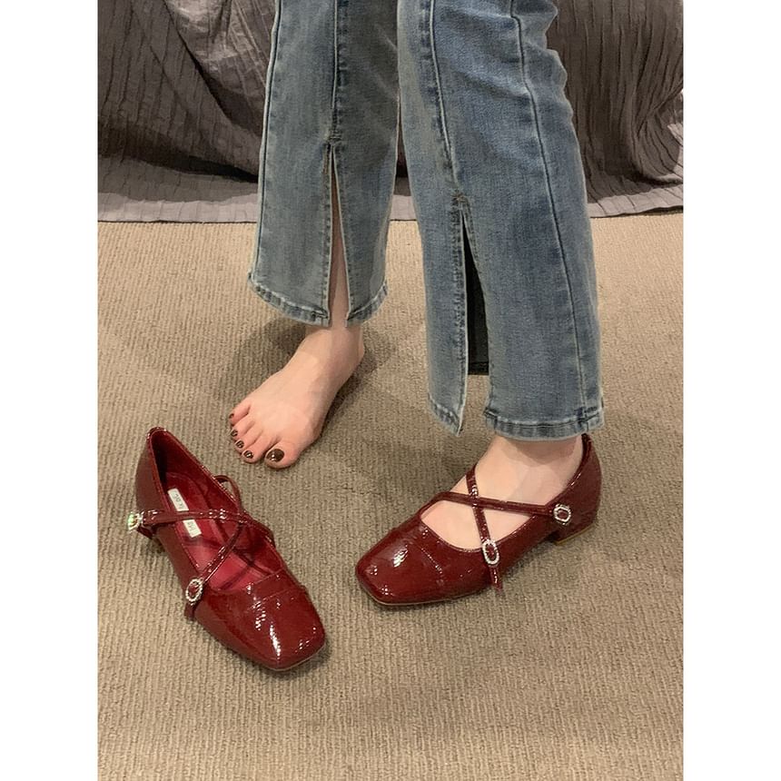 Chunky Square Toe Mary Shoes Strap Heel Jane Cross