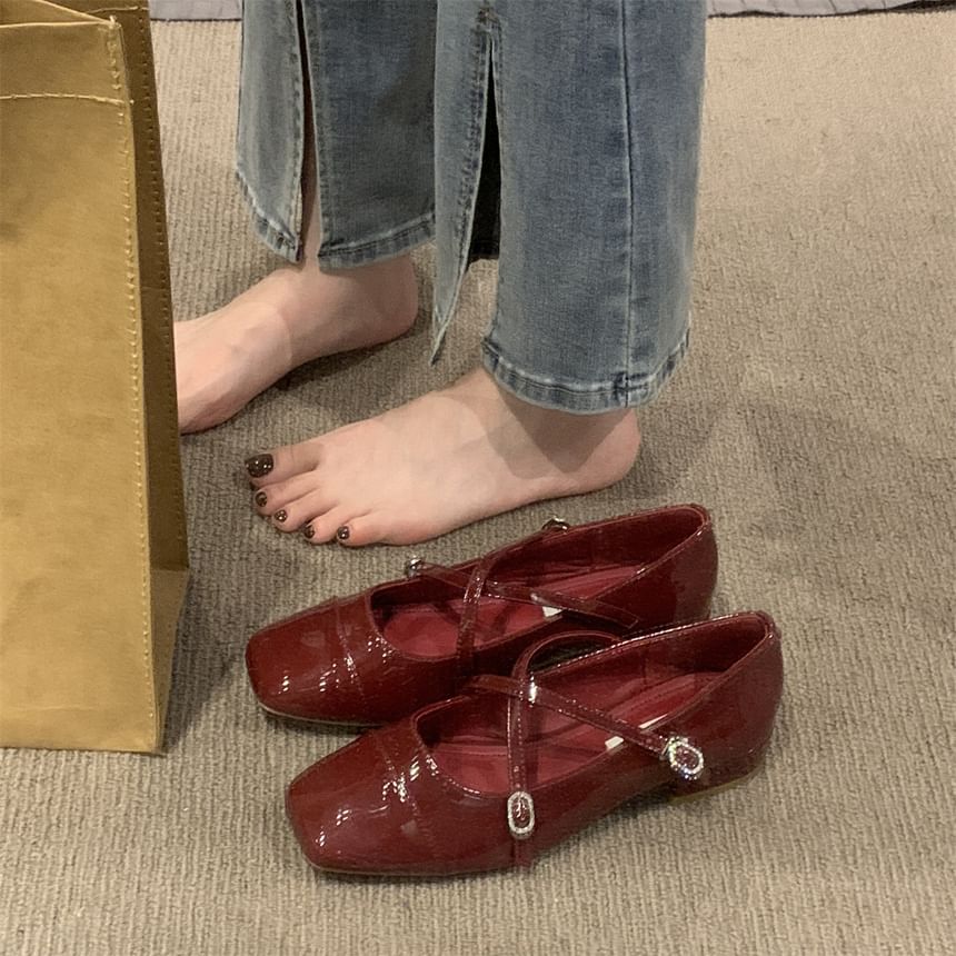 Chunky Square Toe Mary Shoes Strap Heel Jane Cross