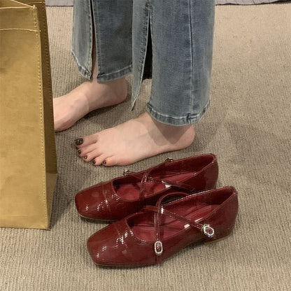 Chunky Square Toe Mary Shoes Strap Heel Jane Cross