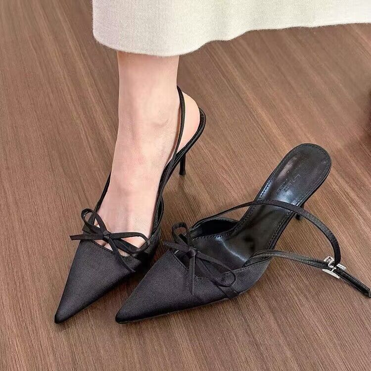 Pointed Sandals Slingback Bow Stiletto