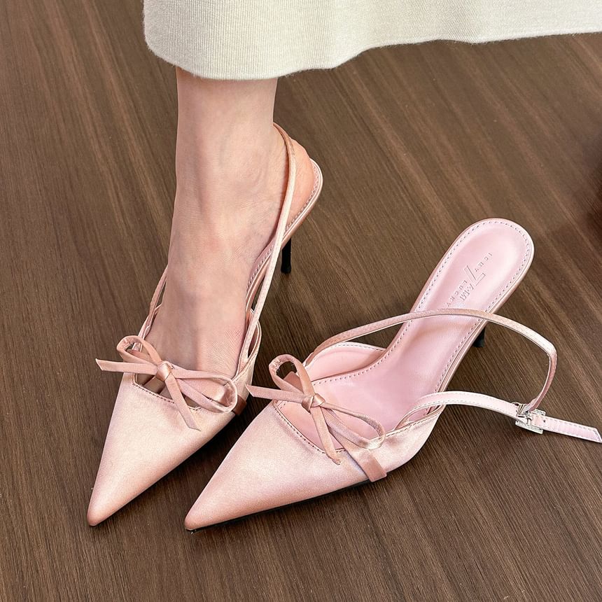 Pointed Sandals Slingback Bow Stiletto
