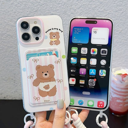 Phone Bear Holder Case Strap Card