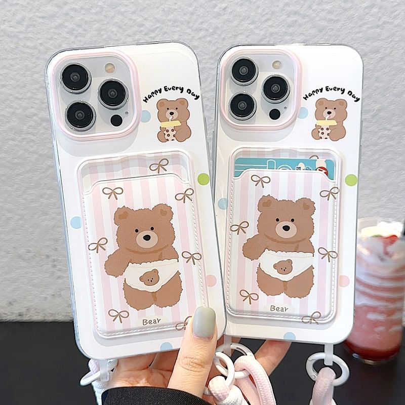 Phone Bear Holder Case Strap Card