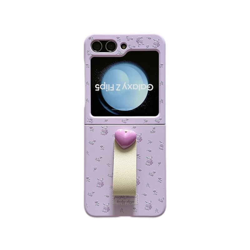 Floral Heart Finger Strap Phone Case