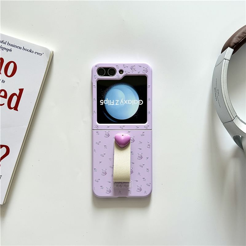 Floral Heart Finger Strap Phone Case