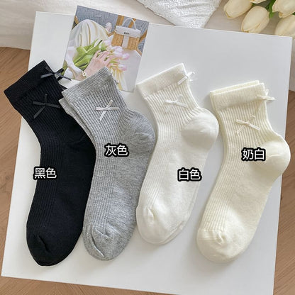 Plain Bow Accent Socks Set