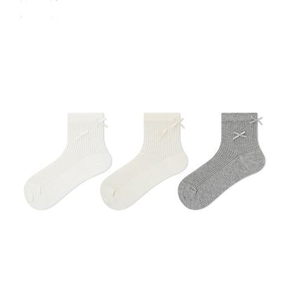 Plain Bow Accent Socks Set