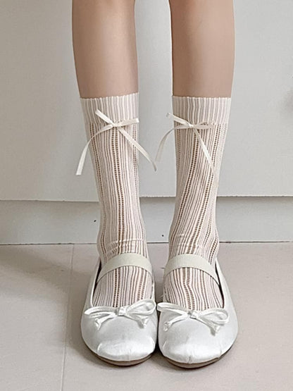 Striped Pointelle Knit Socks / Set