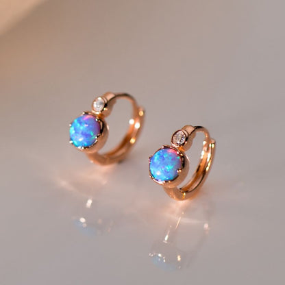 925 Sterling Silver Faux Opal Huggie Earring