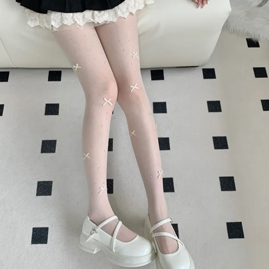 Bow Rhinestone Sheer Tights