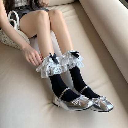 Plain Lace Trim Bow Socks