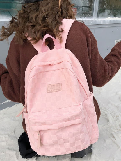 Checked Applique Nylon Backpack