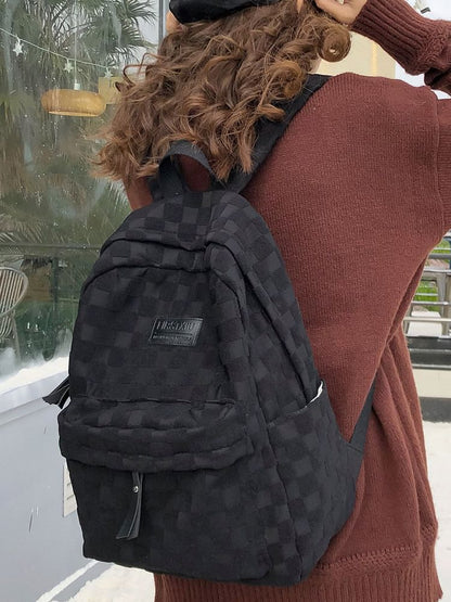 Checked Applique Nylon Backpack