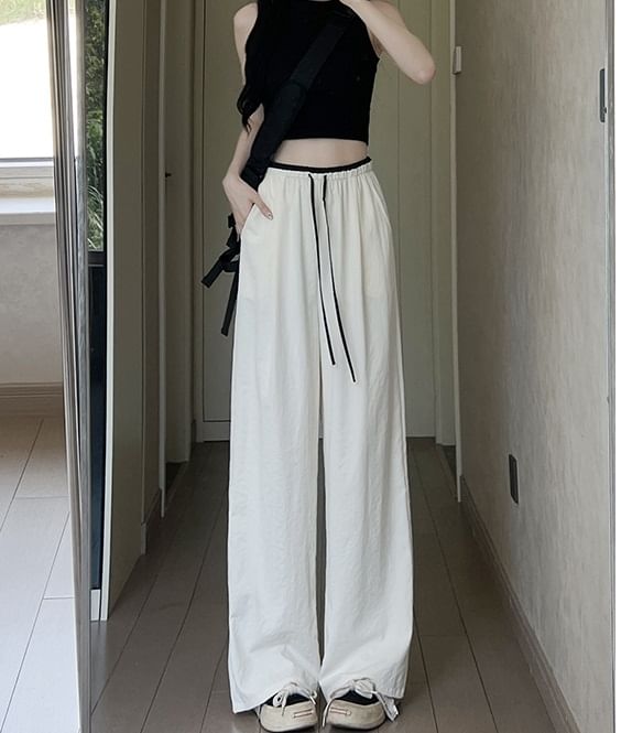 Panel Contrast High Rise Drawstring Wide Leg Pants