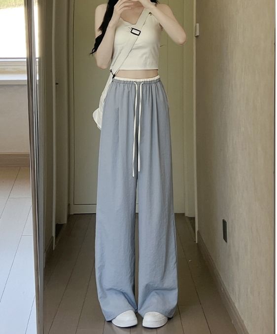 Panel Contrast High Rise Drawstring Wide Leg Pants