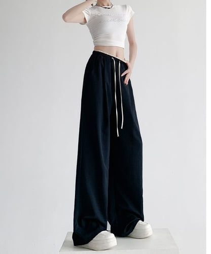 Panel Contrast High Rise Drawstring Wide Leg Pants