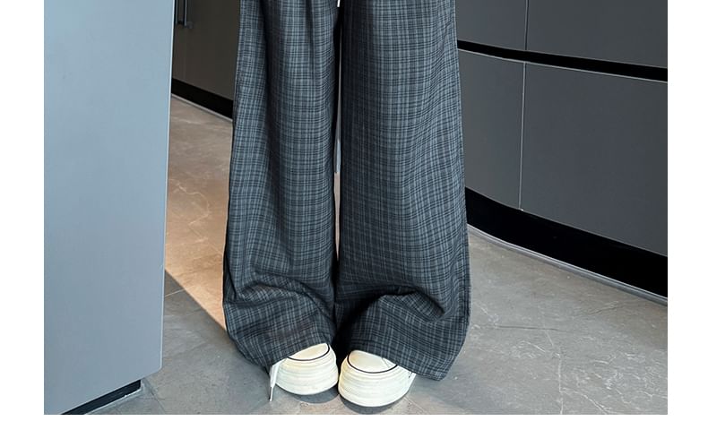 Plaid High Waist Drawstring Wide Leg Pants