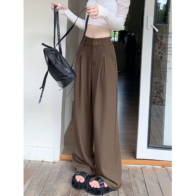 High Rise Plain Loose-Fit Wide-Leg Pants