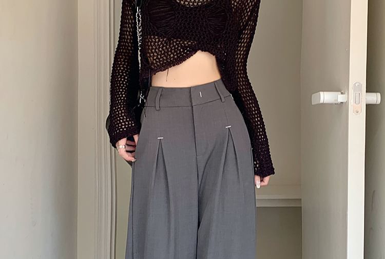 High Rise Plain Loose-Fit Wide-Leg Pants