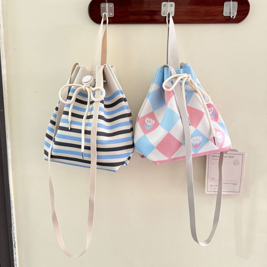 Drawstring Patterned Bag Knit Bucket