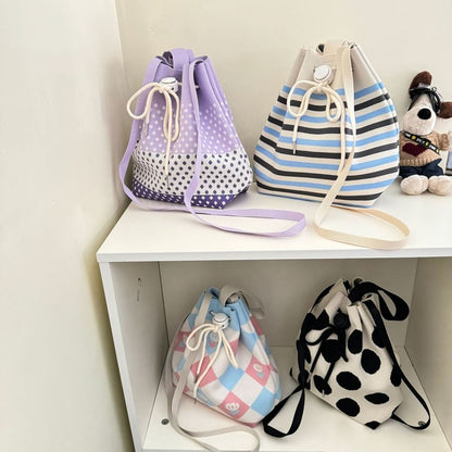 Drawstring Patterned Bag Knit Bucket