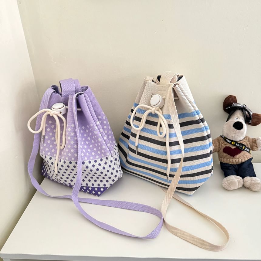 Drawstring Patterned Bag Knit Bucket