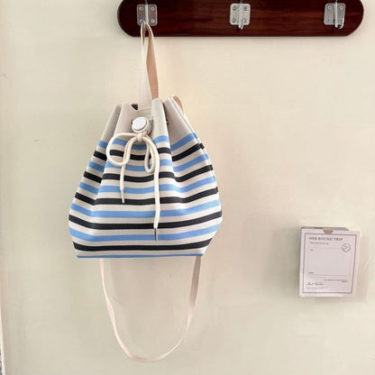 Drawstring Patterned Bag Knit Bucket
