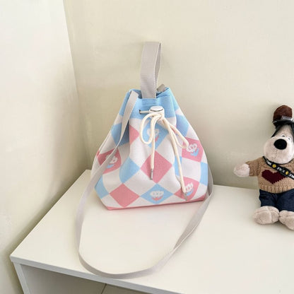 Drawstring Patterned Bag Knit Bucket