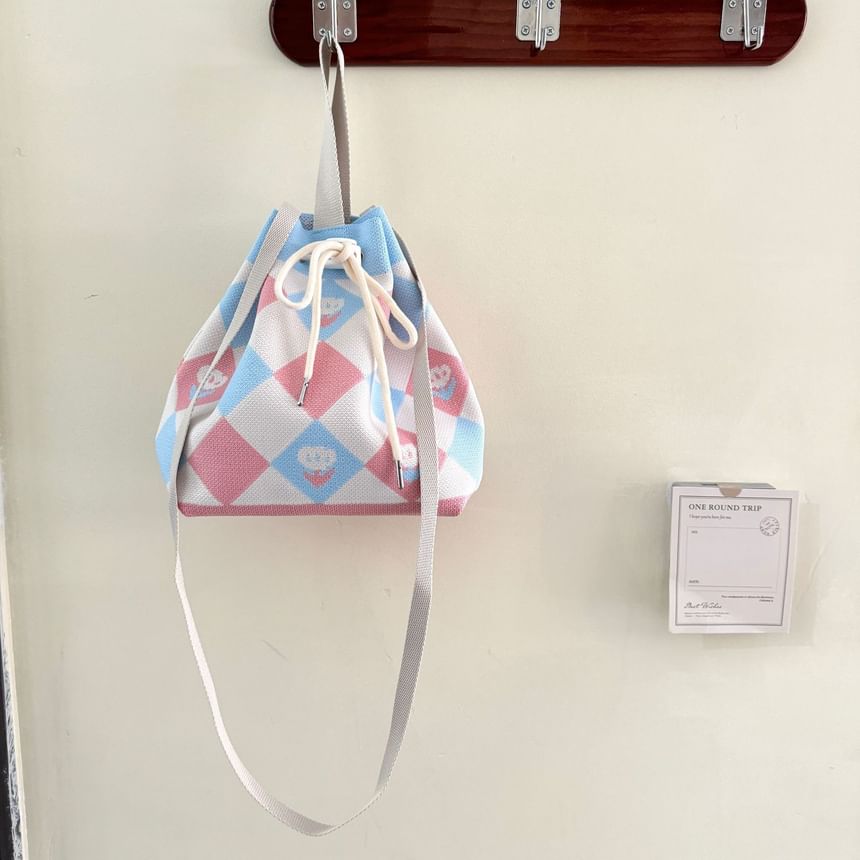 Drawstring Patterned Bag Knit Bucket